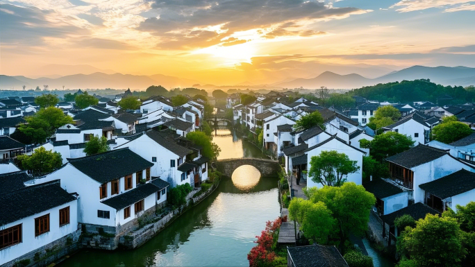 江南水乡苏杭美景忆江南古镇小巷中式建筑