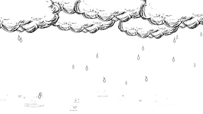 手写风格的雨和云，白色背景