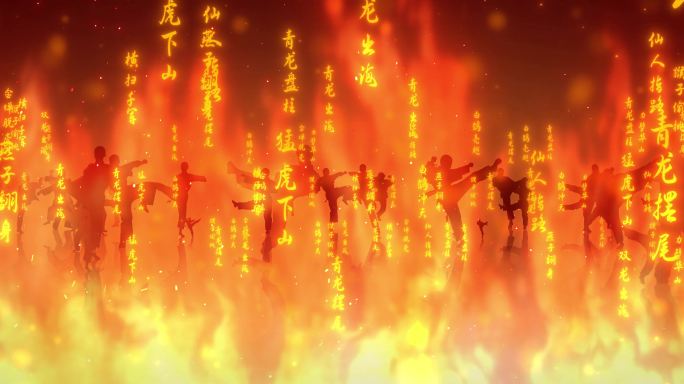 6K武术武打招数烈火背景无缝循环左到右