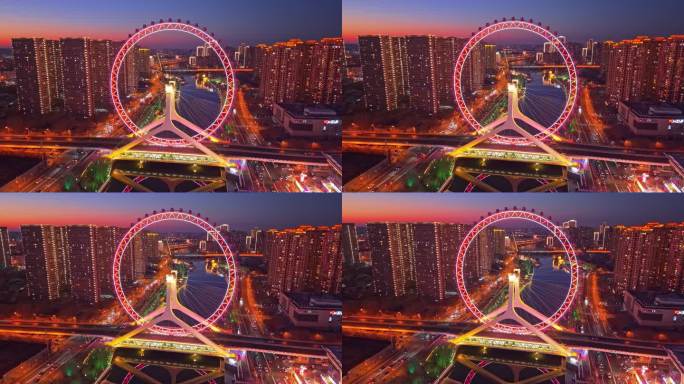 天津之眼摩天轮夜景航拍