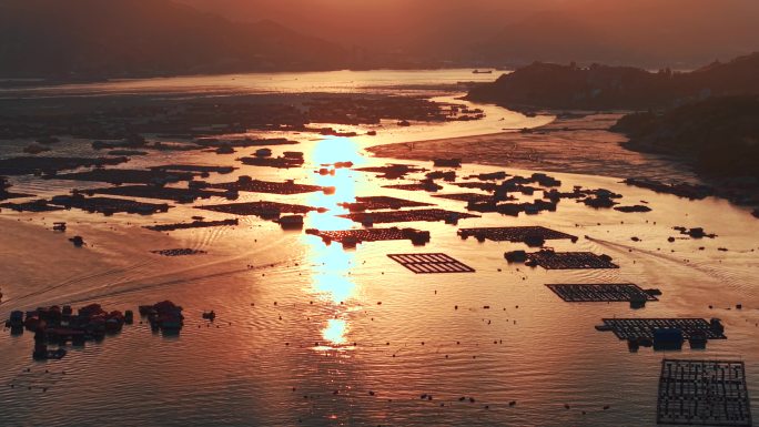 阳光海面美丽乡村振兴渔业养殖日落山海时光