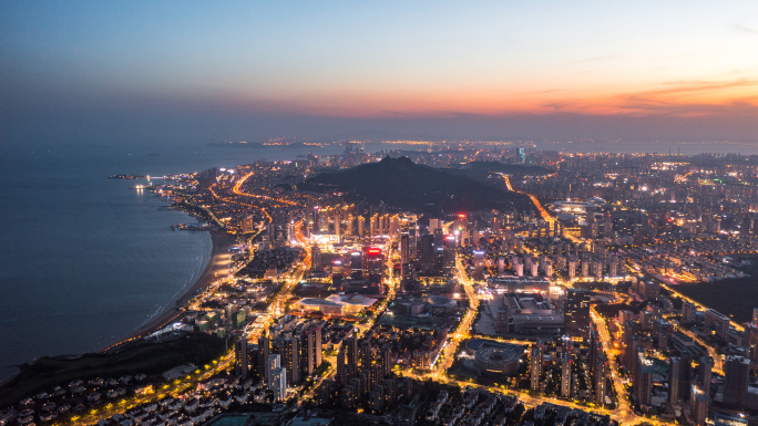 4K青岛城市夜景航拍 青岛午山
