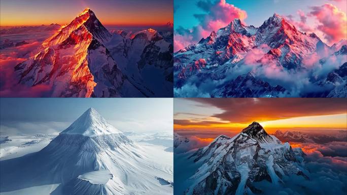 日照金山雪山航拍ai素材原创