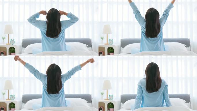 亚洲女性早晨醒来，充满活力。