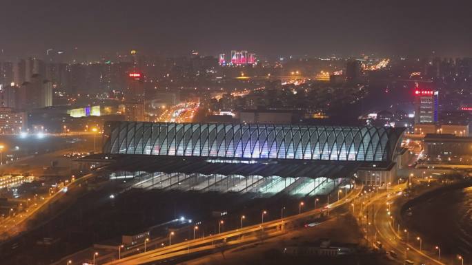 4k航拍天津西站夜景合集