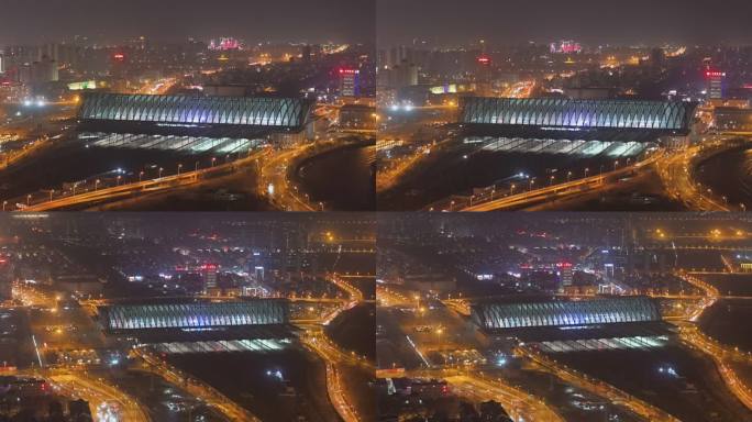 4k航拍天津西站夜景合集