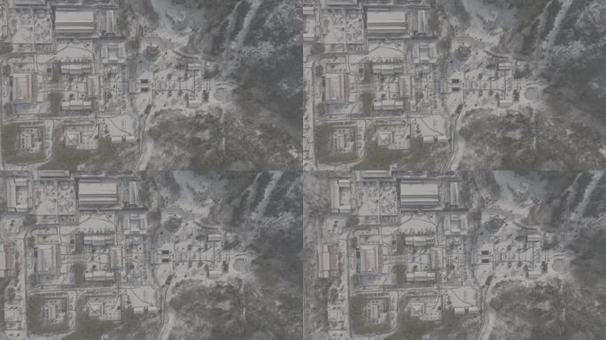 雪后古寺鸟瞰图
