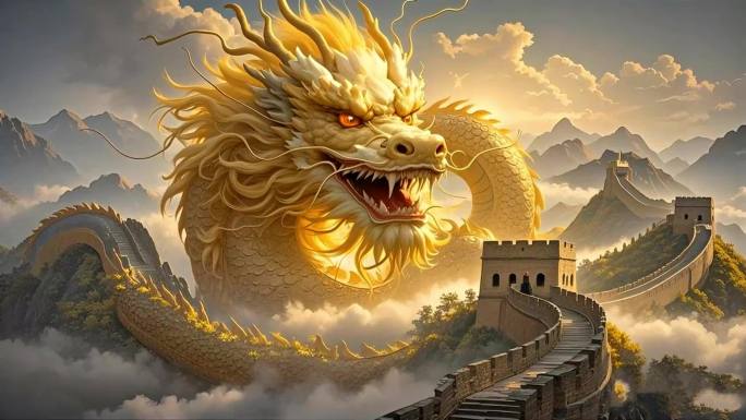 龙 中国龙和长城东方神龙神话传说神兽祥瑞