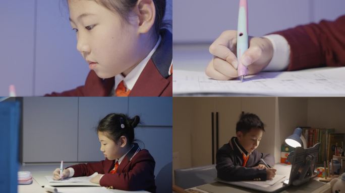 小学生晚上在家写作业