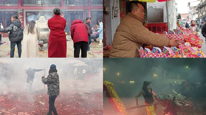 宾阳传统炮龙节年例放炮竹烧香拜佛寺庙烧香