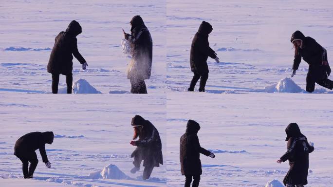 雪中玩雪的人们高速摄像
