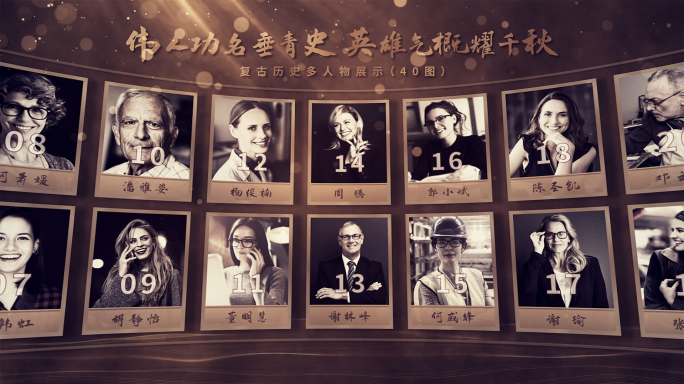 复古历史多人物展示英雄群像照片墙滚动轮播