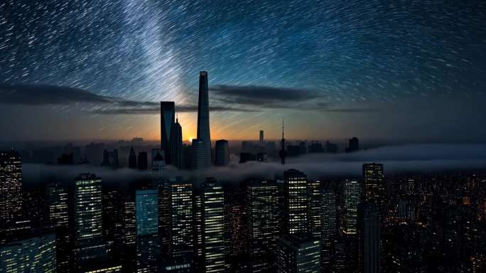 城市夜景星空延时城市昼夜变化夜晚城市