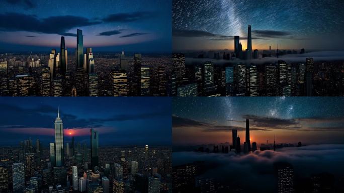 城市夜景星空延时城市昼夜变化夜晚城市