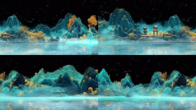 6k横移水墨风山水夜景