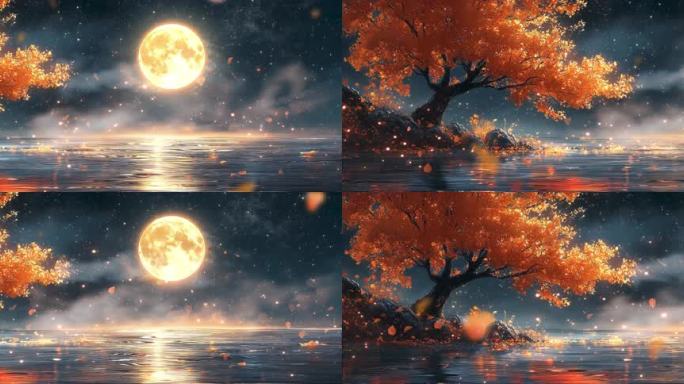 【6K】唯美月亮花瓣夜景 节目背景