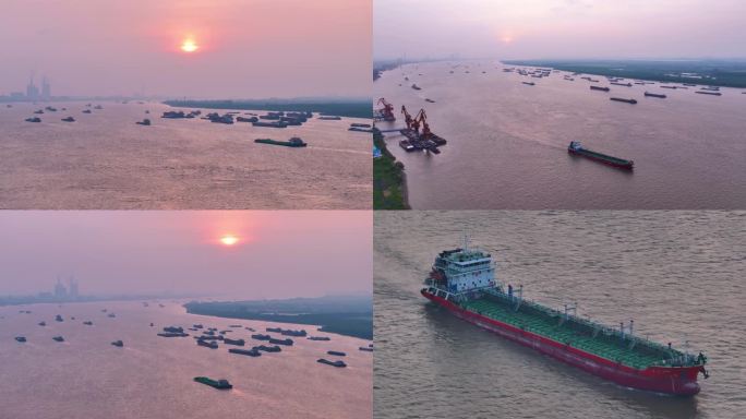 长江下游航道夕阳景观