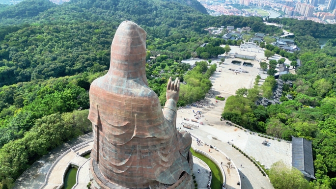 南海西樵山观音像航拍素材