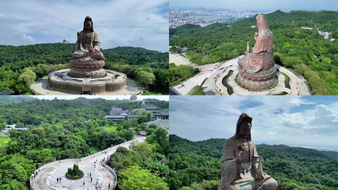 南海西樵山观音像航拍素材
