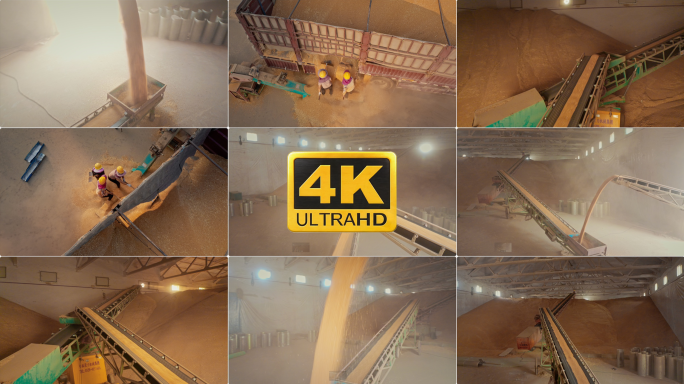 【4K】航拍商丘中储粮库粮仓内部装卸