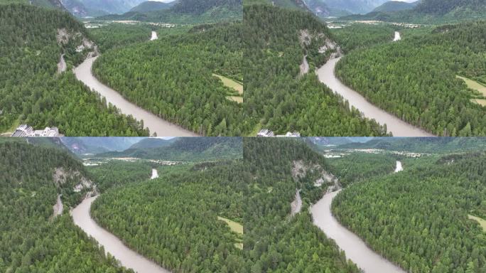 4K绿色山谷中的自然风光航拍