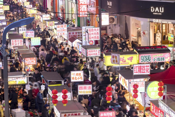 春节泉州晋江阳光夜市人潮延时