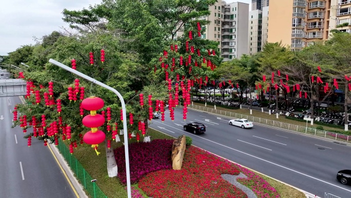 深圳宝安大道城市道路节日氛围