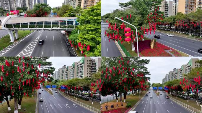 深圳宝安大道城市道路节日氛围