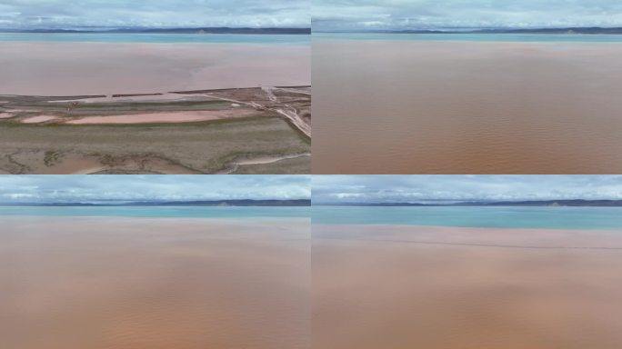 4K航拍视角下的高原河流入湖