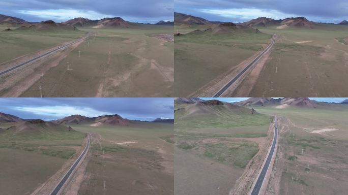 4K无人机视角下的公路与山脉