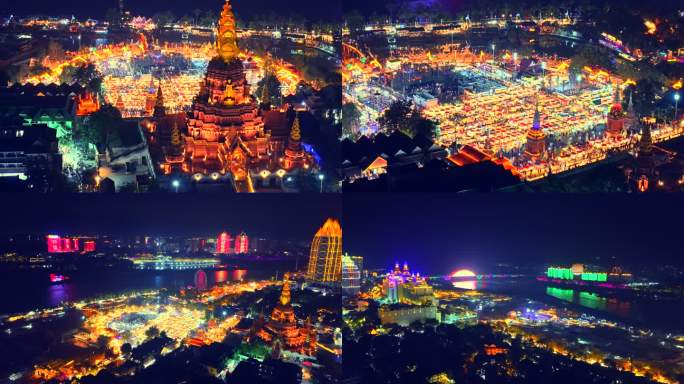 4K航拍西双版纳夜景星光夜市