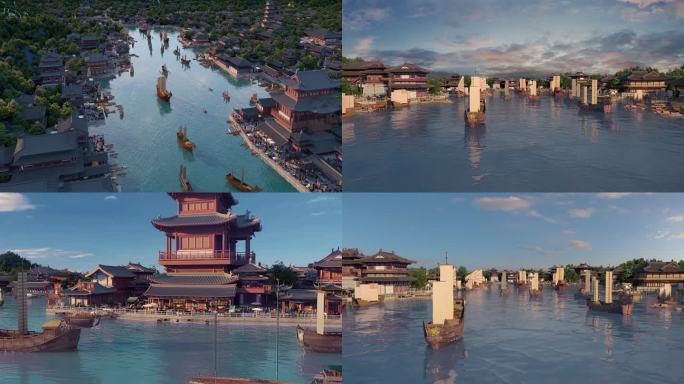 4K 古代码头合集 古建筑 古代河道