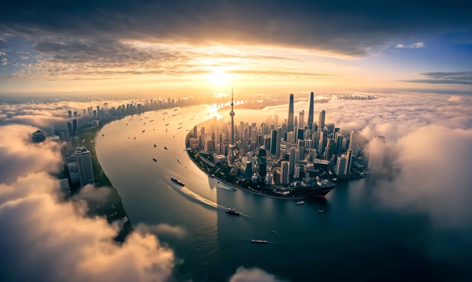 上海东方明珠航拍城市天际线景观