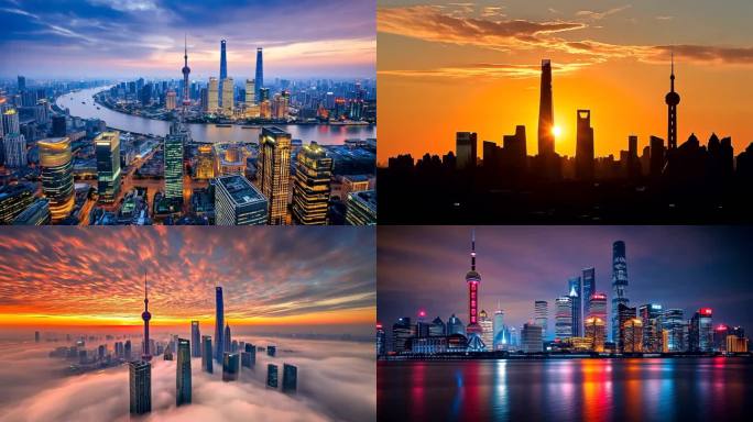 上海东方明珠航拍城市天际线景观