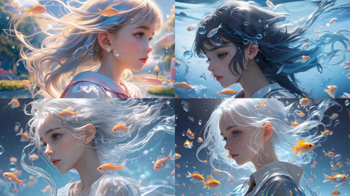 水中少女与金鱼的梦幻世界