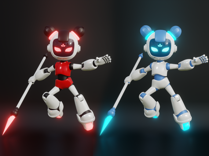 哪吒机器人骨骼绑定卡通Blender模型