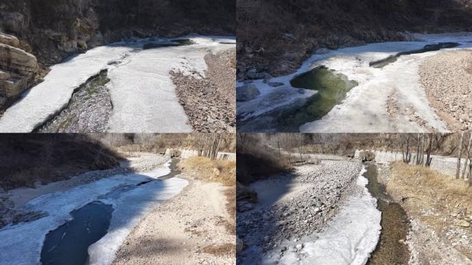 航拍春季冰河解冻自然风光