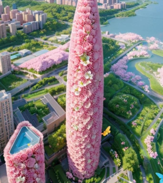 深圳地标建筑生牡丹花春天城市景观浪漫花艺