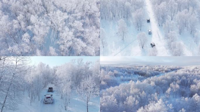 雪原雾凇车队行驶（呼伦贝尔）