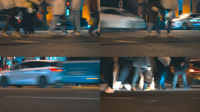 城市夜晚车流行人慢快门