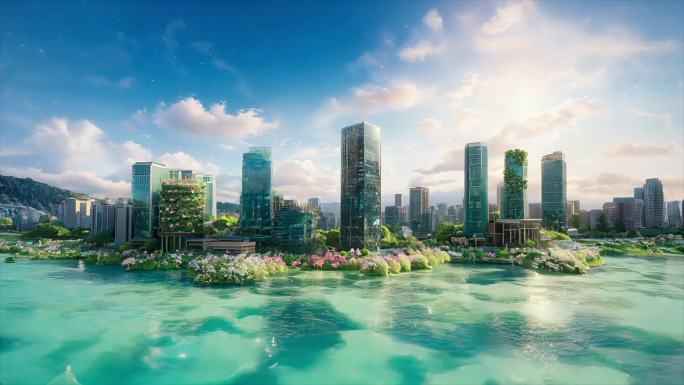 AI福州城市地标万物花开未来城市生态建筑