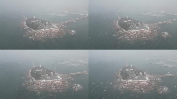 青岛小青岛公园海边雪景航拍