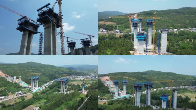 高速公路大桥建设施工航拍