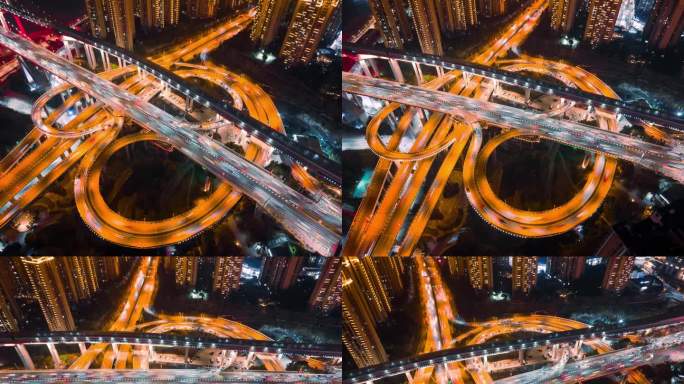 城市交通枢纽夜间航拍 鹅公岩航拍延时