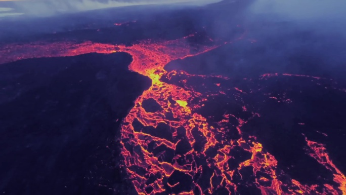 4K航拍冰岛火山喷发熔岩