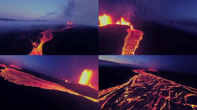 4K航拍冰岛火山喷发熔岩