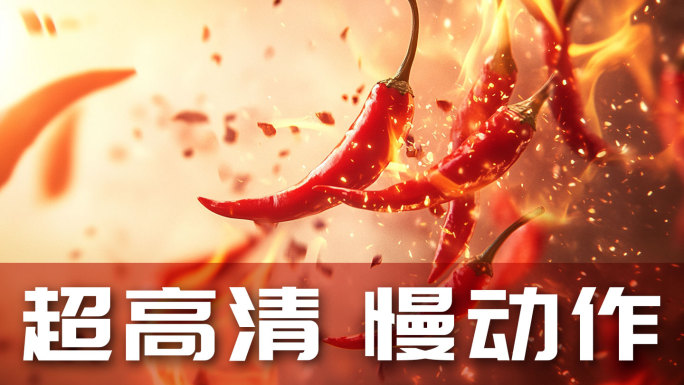 红辣椒翻炒慢动作 火焰燃烧辣椒调料