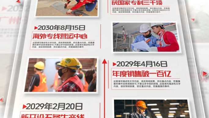 简洁红色企业发展历程照片墙时间线图文展示