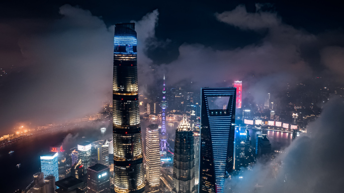 上海夜景平流雾 风起云涌