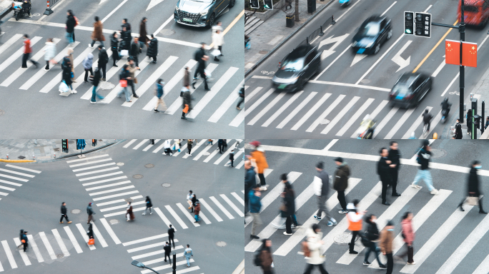 十字路口行人车辆穿梭慢快门